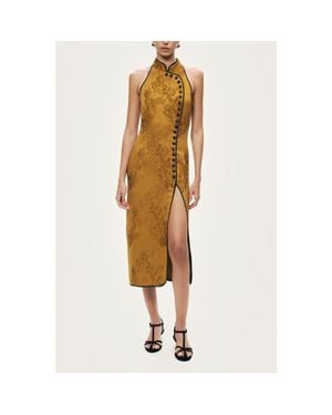 Nocturne High-Neck Button-Detail Midi Dress - Metallic