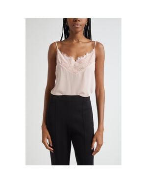 St. John Lace Trim Silk Crepe Camisole - Pink