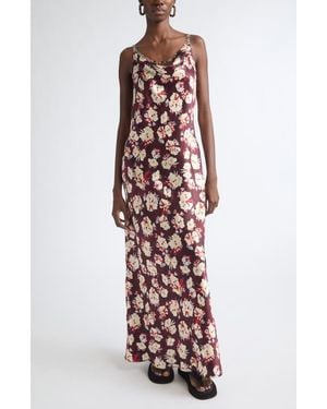 Rabanne Floral Chain Strap Silk Satin Gown - Red