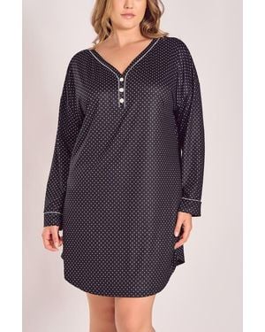 iCollection Microfiber Knit Sleep Shirt With Functional Buttons - Purple