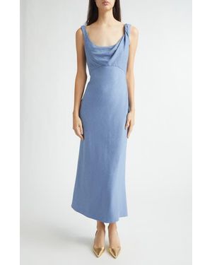 Lela Rose Cowl Neck Twist Strap Dress - Blue