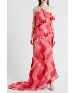 Sonya Moda Wioletta Ruffle Asymmetric Gown - Red