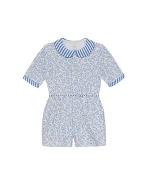 Courtside Kids Girls Floral Seersucker Romper - Blue
