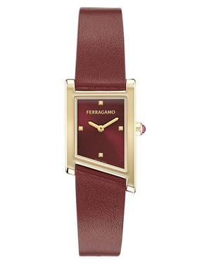 Ferragamo Asymetrique Leather Strap Watch, 22Mm X 36Mm - Red