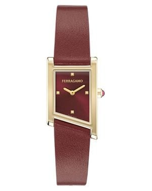 Ferragamo Asymetrique Leather Strap Watch, 22Mm X 36Mm - Red