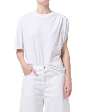 Agolde Roma Ruched Sleeve Organic Cotton T-Shirt - White