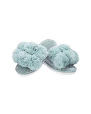 Memoi Luxe Faux Fur Pom Memory Foam Slipper - Blue