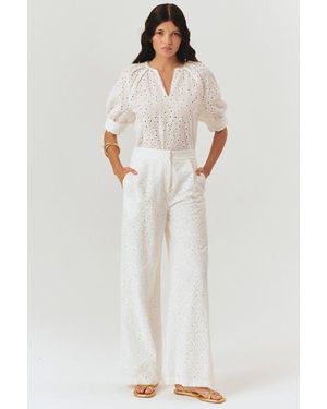 Exquise Broderie Anglaise Fabric Pants - White
