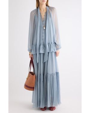 Chloé Silk Mousseline Maxi Dress - Blue