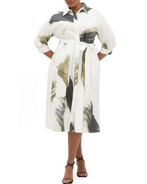 City Chic Angel Brushstroke Belted Cotton Shirtdress - Multicolor
