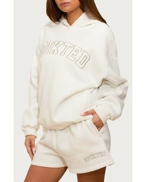 Edikted Girl Embroidered Logo Fleece Hoodie - Natural