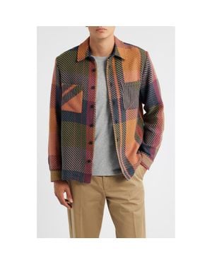 Wax London Whiting Tempo Exploded Plaid Cotton Blend Button-Up Overshirt - Brown