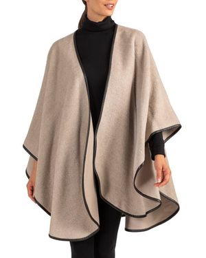 Sofiacashmere Leather Trim Alpaca Blend Wrap - Brown