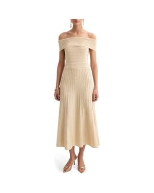 Mango Off The Shoulder Flared Sweater Dress - Natural