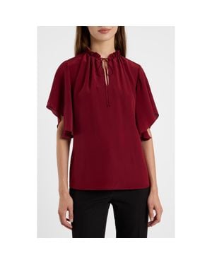 Santorelli Guita Flutter Sleeve Silk Blouse - Red
