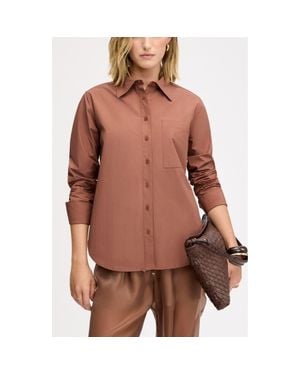 Sam Edelman Side Button Cotton Poplin Button-Up Shirt - Brown