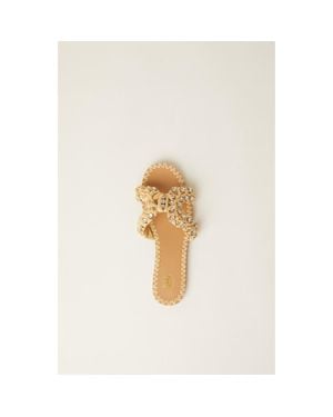 BTB Los Angeles Crystal Embellished Slide Sandals - White