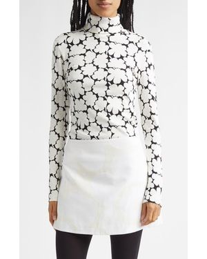 Marimekko Emali Unikko Rib Jersey Turtleneck Top - White