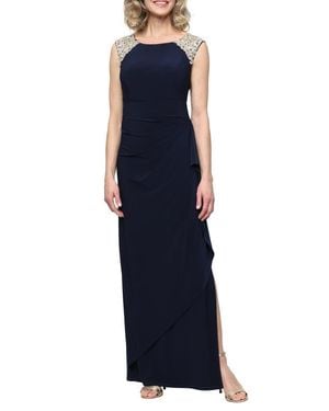 Alex Evenings Embroidered Body-Con Gown - Blue