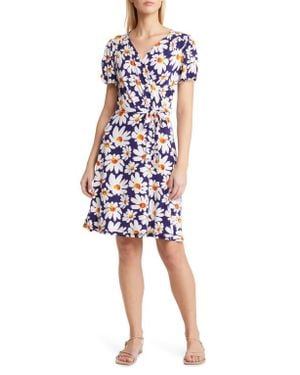 Loveappella Floral Faux Wrap Knit Dress - Multicolor