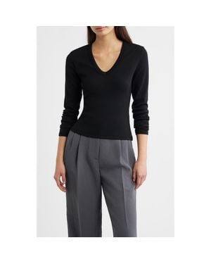 ARTLESS FOREVER Reed Long Sleeve Scoop Neck Top - Black