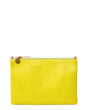Clare V. Genuine Calf Hair Flat Clutch With Tabs - Yellow