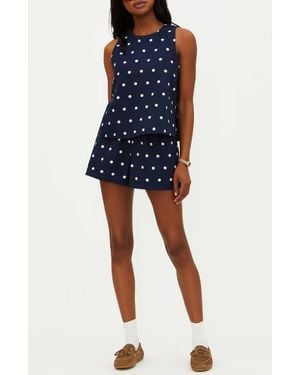 Beach Riot Dollie Polka Dot Sleeveless Cotton & Linen Cover-Up Top - Blue