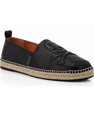 Philipp Plein Nappa Leather Espadrillas Skull - Black
