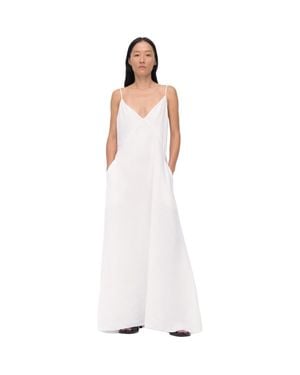 Another Tomorrow Seamed Linen V-Neck Slip Dress - White
