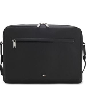 HUGO Ray Faux Leather Messenger Bag - Black