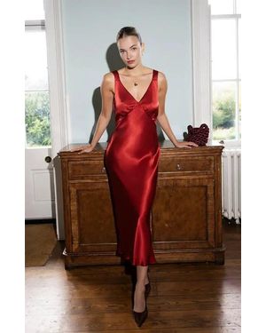 Rewritten Amelia Midi V-Neck Dress - Red