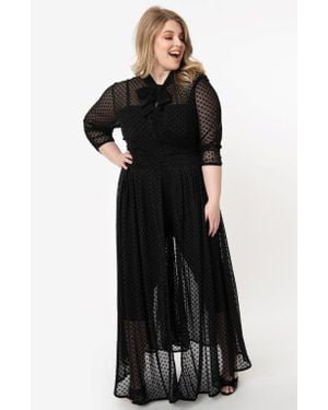 Unique Vintage Plus Size Three Quarter Sleeved Starlet Duster - Black