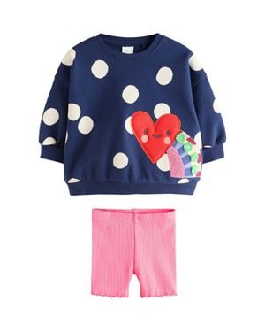 Next Kids' Polka Dot Sweatshirt & Bike Shorts Set - Blue