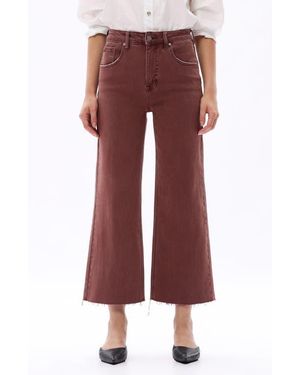 Bayeas High Waist Raw Hem Wide Leg Jeans - Red