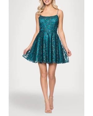 Blondie Nites Glitter Lace-Up Fit & Flare Dress - Blue
