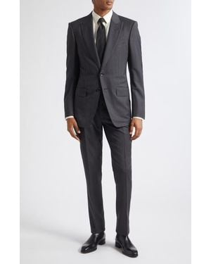 Tom Ford Herringbone Stripe Wool Blend Suit - Black