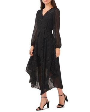 Chaus V-Neck Long Sleeve Button-Front Tie Waist Maxi Dress - Black
