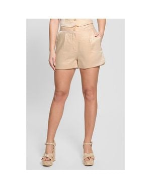 Guess Camille Velvet Pleat Front Shorts - Natural
