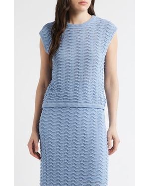 Bernardo Wave Pointelle Knit Tank - Blue