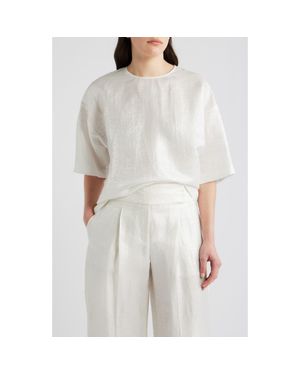 BOSS Bacres Linen Blend Metallic Top - White