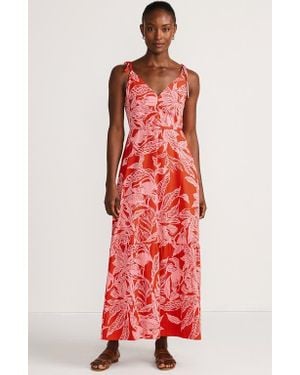 Lands' End Cotton Voile Vneck Tie Strap Maxi Dress - Red