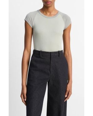 Vince Colorblock Raglan Cap Sleeve Pima Cotton T-Shirt - Black