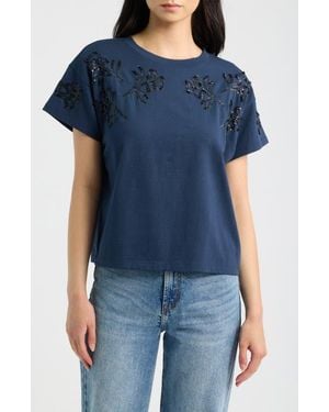 Rag & Bone Kelly Beaded Floral Boxy T-Shirt - Blue