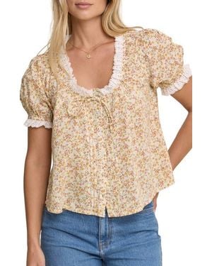 Nobody's Child Lumi Floral Eyelet Trim Button-Up Top - Natural