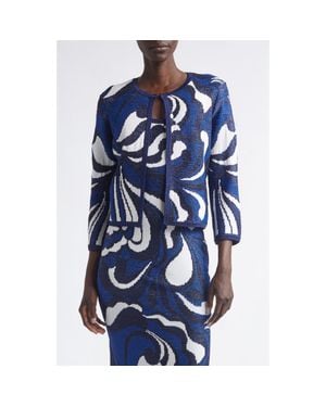 St. John Nancy Midcentury Scroll Jacquard Knit Jacket - Blue