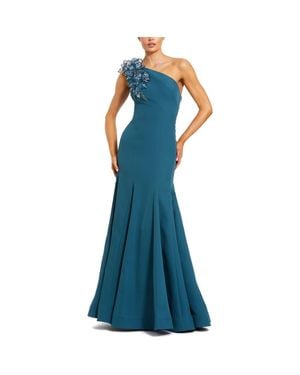 Mac Duggal Crepe One Shoulder Evening Gown With 3D Flower Details - Blue