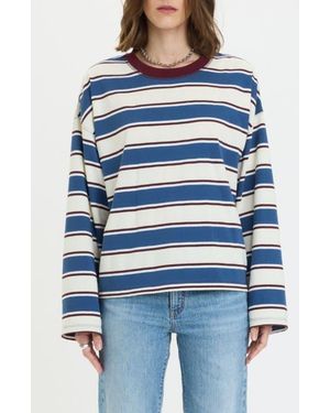DAZE Salinas Stripe Cotton Blend Long Sleeve Top - Blue