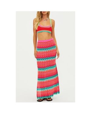 Beach Riot Ivana Stripe Open Knit Cover-Up Maxi Skirt - Red