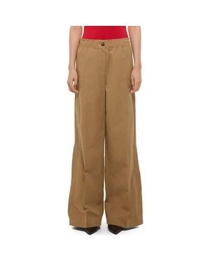 Helmut Lang Cotton & Linen Wide Leg Pants - Brown