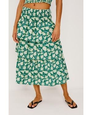 Rails Belle Floral Print Tiered Midi Skirt - Green